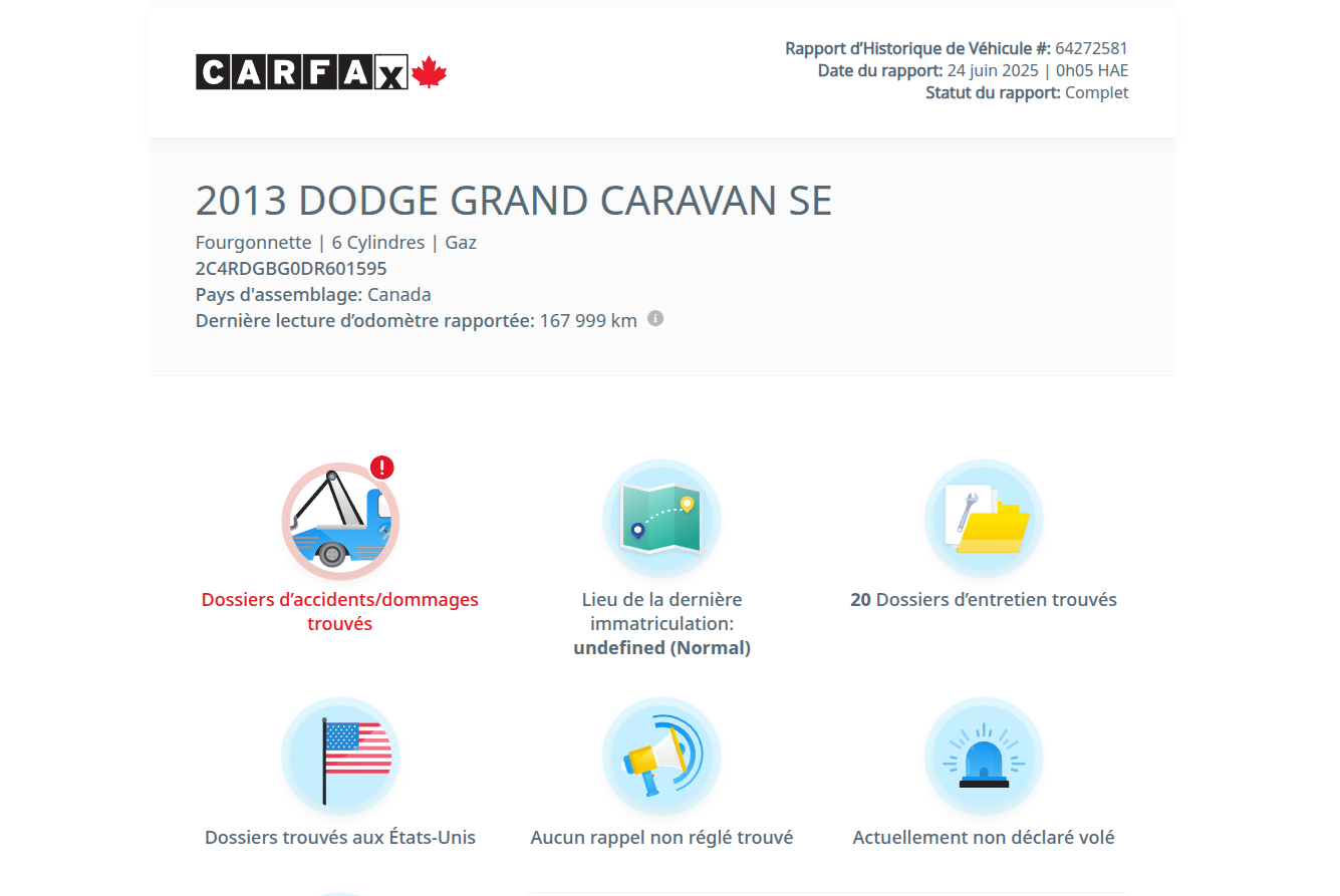 Exemple de rapport CARFAX complet